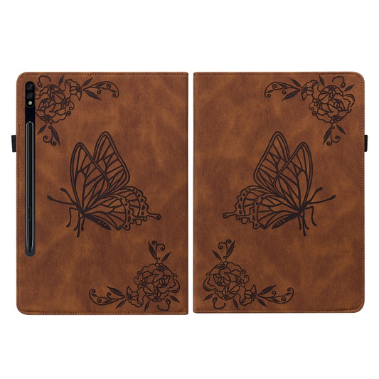 For Samsung Galaxy Tab S7 11 inch T870/SM-T875 Butterfly Flower Embossed Leather Tablet Case(Brown) by buy2fix