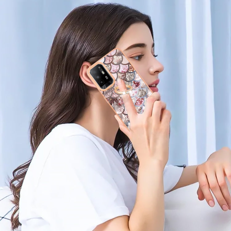 For OPPO A94 5G / A95 5G Electroplating IMD TPU Phone Case with Ring(Pink Scales) by buy2fix