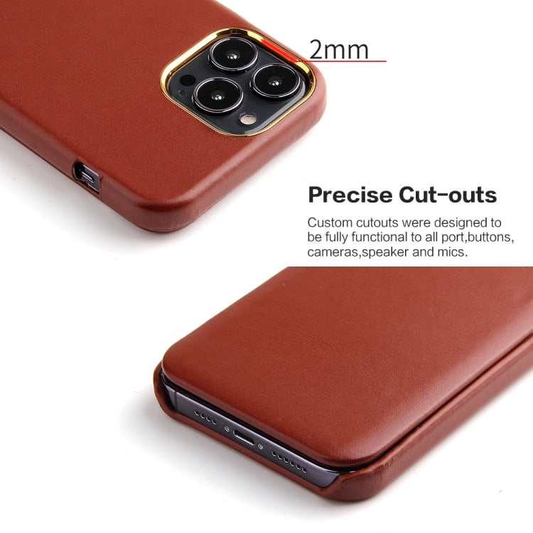 For iPhone 13 Fierre Shann Magnetic Genuine Leather Phone Case(Brown) - iPhone 13 Cases by FIERRE SHANN | Online Shopping UK | buy2fix