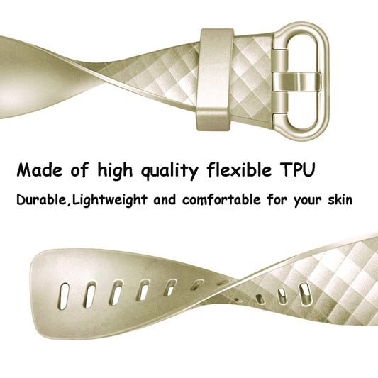 For FITBIT Charge 3 Official Pattern Metallic Watch Band(Champagne Gold) by buy2fix