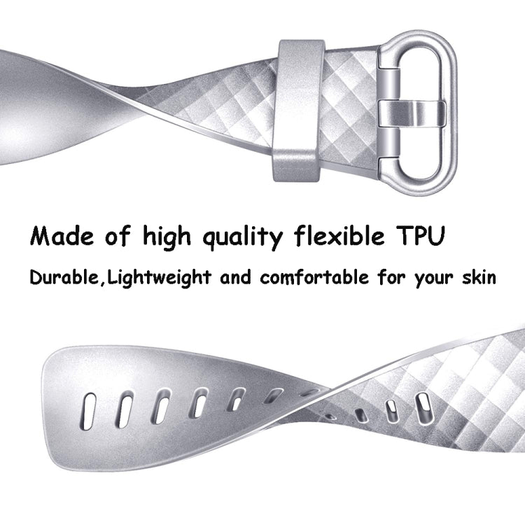 For FITBIT Charge 3 Official Pattern Metallic Watch Band(Silver) by buy2fix