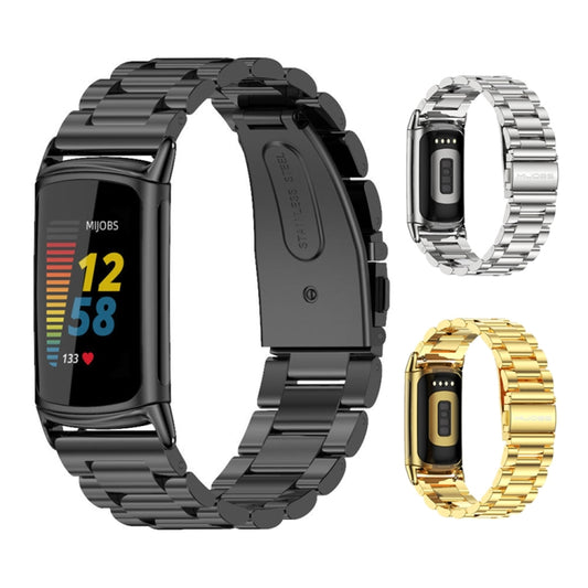 For Fitbit Charge 5 / Charge 6 Mijobs Stainless Steel Metal Watch Band(Black) by MIJOBS