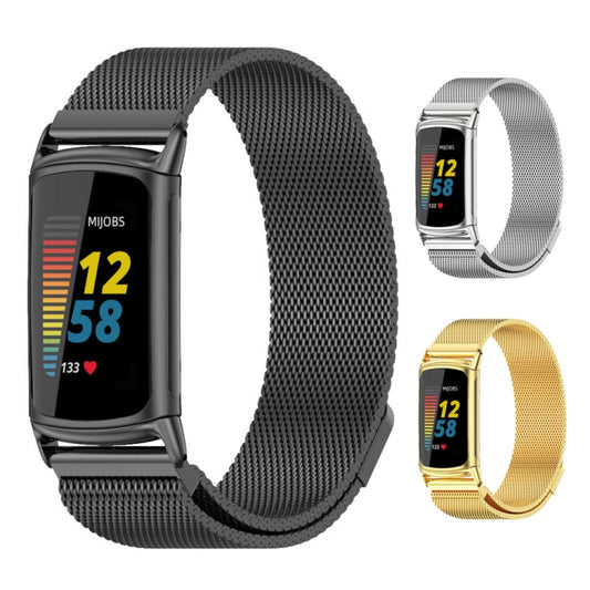 For Fitbit Charge 5 / Charge 6 Mijobs Magnetic Metal Watch Band(Gold) by MIJOBS