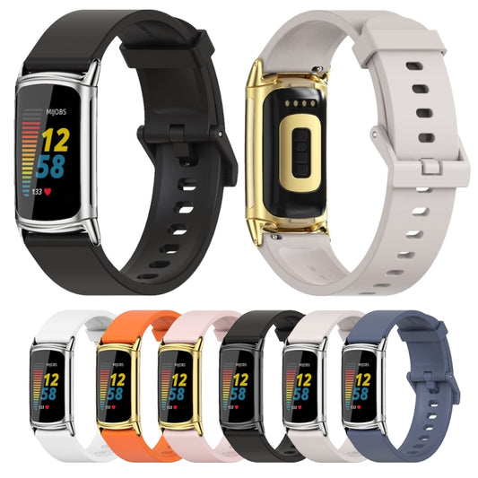 For Fitbit Charge 5 / Charge 6 Mijobs Soft Silicone Watch Band(Orange+Gold) by MIJOBS