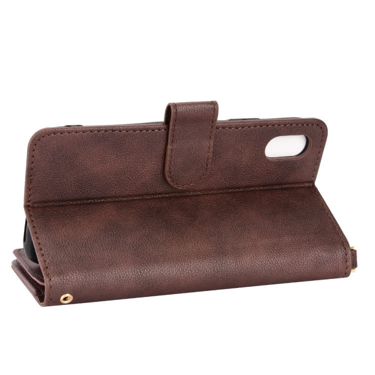 For iPhone X / XS Litchi Texture Zipper Leather Phone Case(Brown) - More iPhone Cases by buy2fix | Online Shopping UK | buy2fix