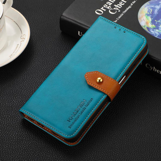 For iPhone 17 Pro Max KHAZNEH Dual-color Cowhide Texture Flip Leather Phone Case(Blue) - iPhone 17 Pro Max Cases by buy2fix | Online Shopping UK | buy2fix
