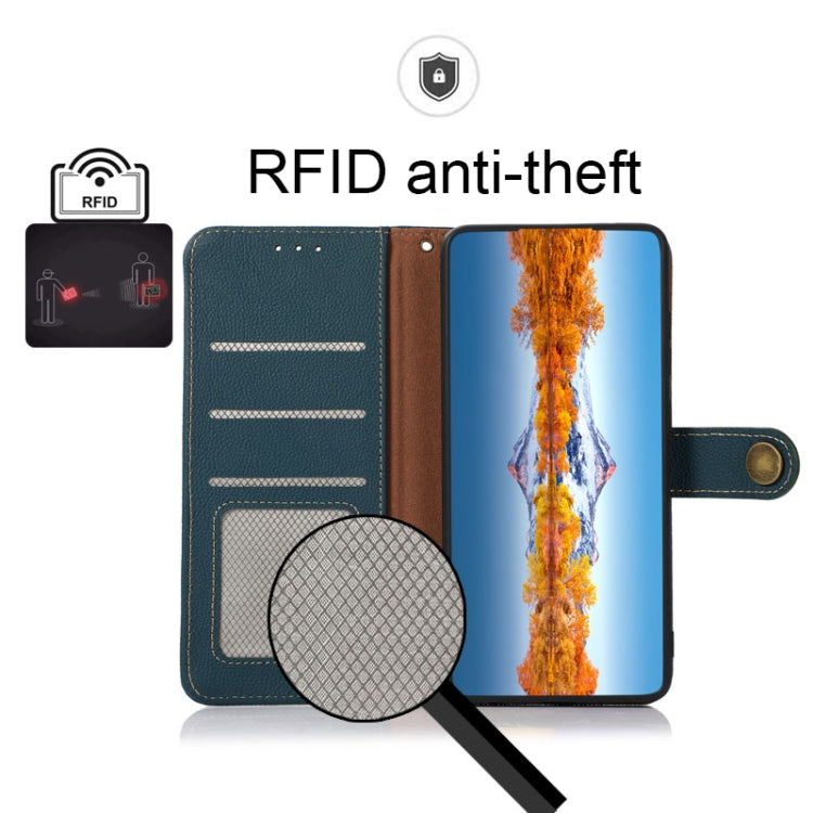 For iPhone 14 Plus KHAZNEH Custer Genuine Leather RFID Phone Case (Green) - iPhone 14 Plus Cases by buy2fix | Online Shopping UK | buy2fix