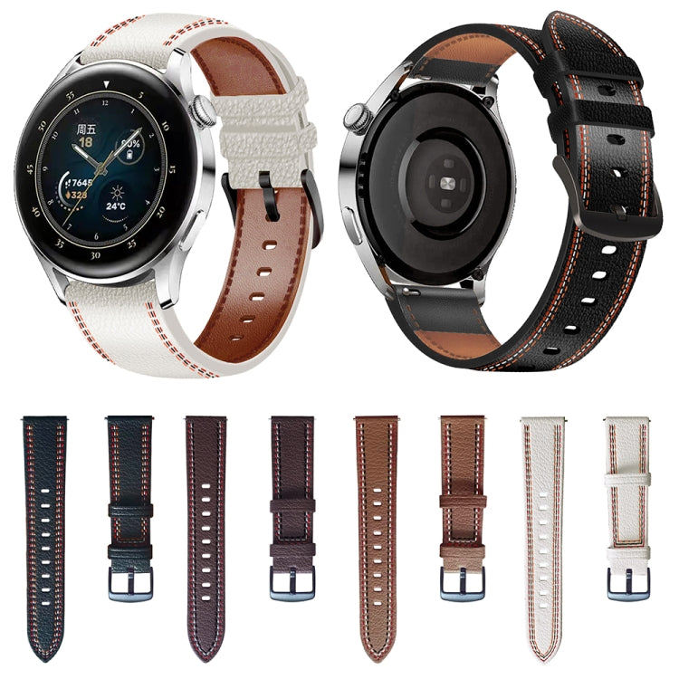 For Samsung Galaxy Watch 3 45mm Sewing Thread Genuine Leather Watch Band(White) by buy2fix