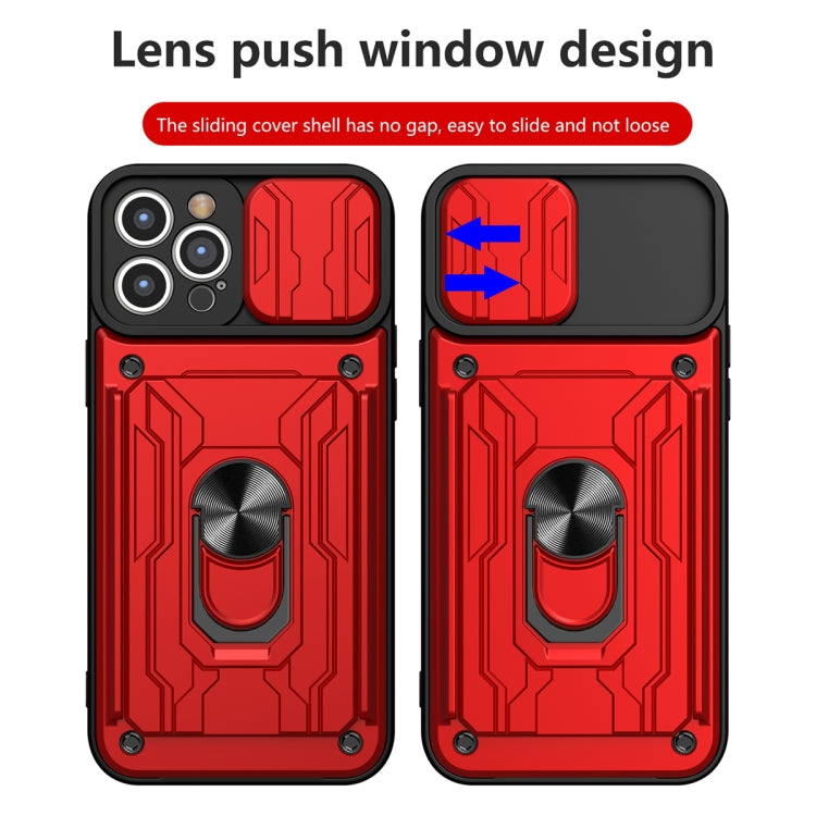 For iPhone 14 Plus Sliding Camshield TPU+PC Phone Case with Card Slot (Blue) by buy2fix