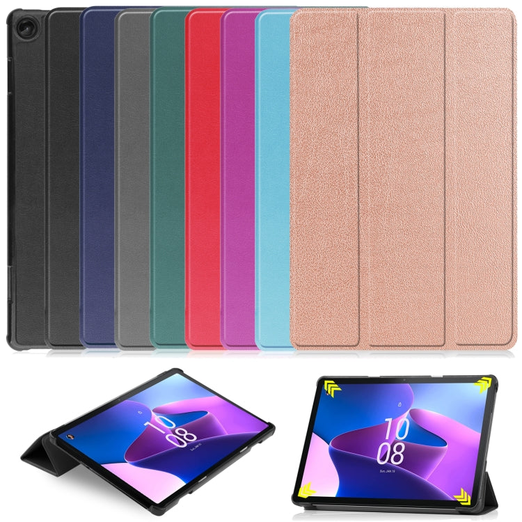 For Lenovo Tab M10 3rd Gen / TB328FU Custer Pure Color 3-Fold Holder Smart Leather Tablet Case(Green) by buy2fix