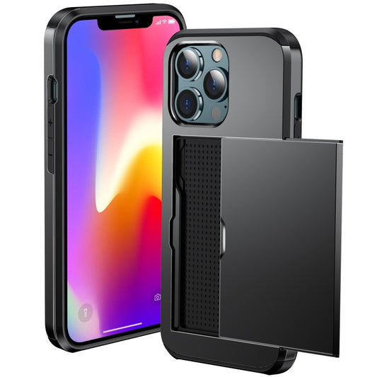 For iPhone 14 Shockproof Armor Protective Phone Case with Slide Card Slot (Black) by buy2fix