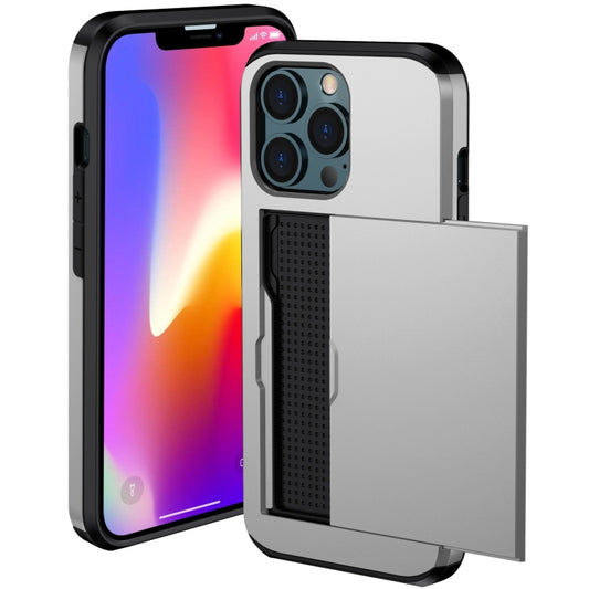 For iPhone 14 Pro Shockproof Armor Protective Phone Case with Slide Card Slot (Silver) by buy2fix