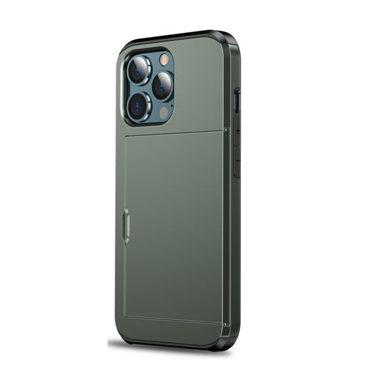 For iPhone 14 Pro Shockproof Armor Protective Phone Case with Slide Card Slot (Army Green) by buy2fix