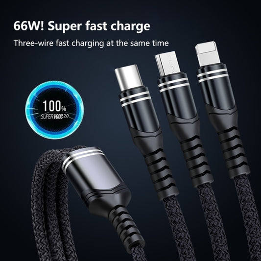 6A 66W 3 in 1 USB to 8 Pin + Micro USB + USB-C / Type-CFast Charging Braided Data Cable(Multicolor) by buy2fix