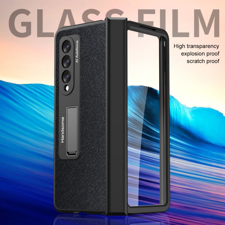 For Samsung Galaxy Z Fold3 Integrated Cross Texture Hinge Full Coverage Flip Phone Case(Black) - Galaxy Phone Cases by buy2fix | Online Shopping UK | buy2fix
