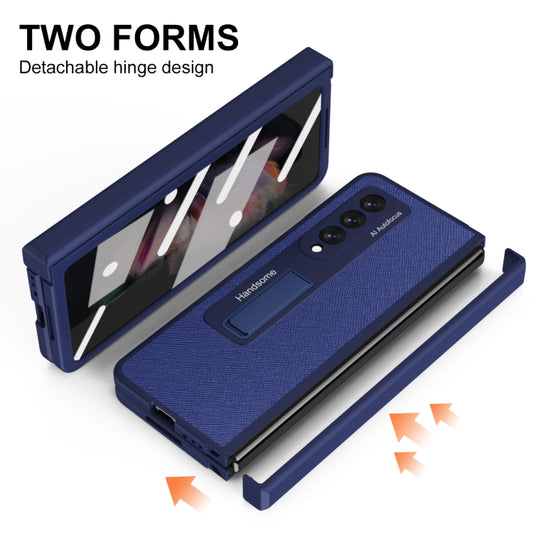 For Samsung Galaxy Z Fold3 Integrated Cross Texture Hinge Full Coverage Flip Phone Case(Blue) - Galaxy Phone Cases by buy2fix | Online Shopping UK | buy2fix