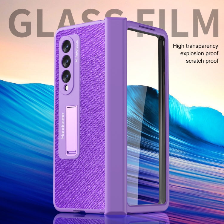 For Samsung Galaxy Z Fold3 Integrated Cross Texture Hinge Full Coverage Flip Phone Case(Purple) - Galaxy Phone Cases by buy2fix | Online Shopping UK | buy2fix