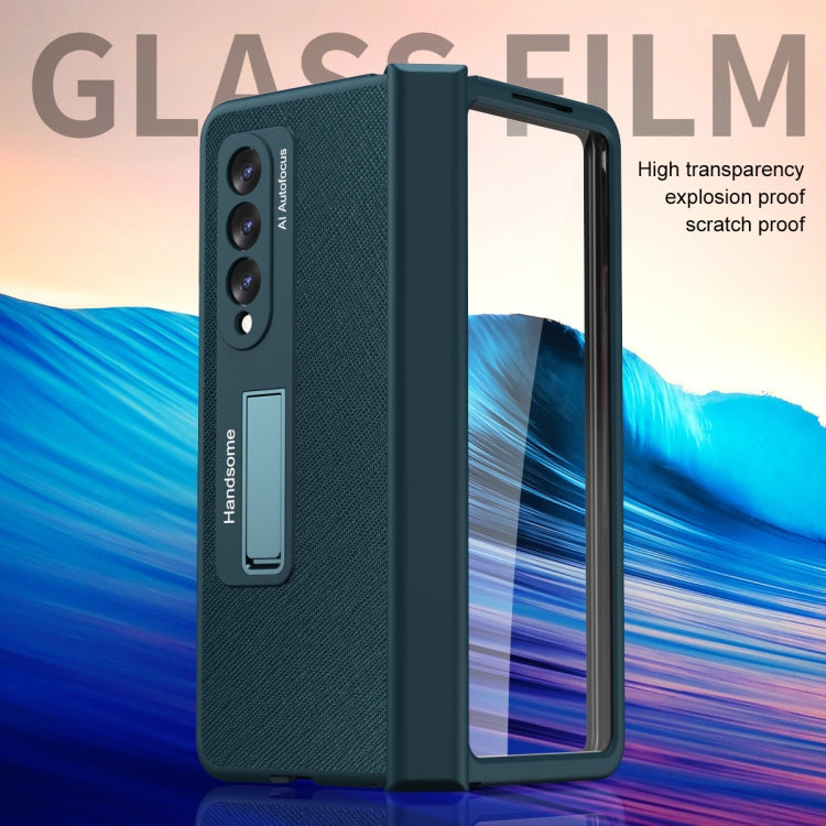 For Samsung Galaxy Z Fold3 Integrated Cross Texture Hinge Full Coverage Flip Phone Case(Green) - Galaxy Phone Cases by buy2fix | Online Shopping UK | buy2fix