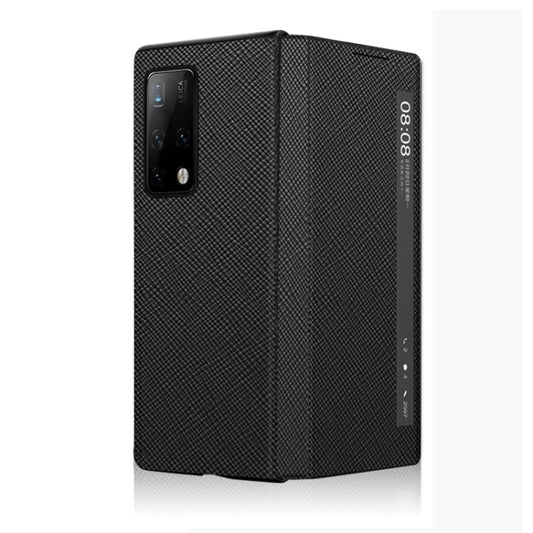 For Huawei Mate X2 Cross Texture Horizontal Flip Leather Phone Case with Smart Touch Call Display ID(Black) - Huawei Cases by buy2fix | Online Shopping UK | buy2fix