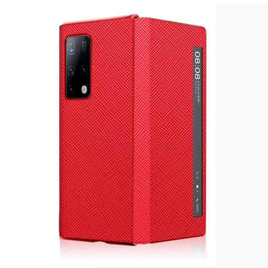 For Huawei Mate X2 Cross Texture Horizontal Flip Leather Phone Case with Smart Touch Call Display ID(Red) - Huawei Cases by buy2fix | Online Shopping UK | buy2fix