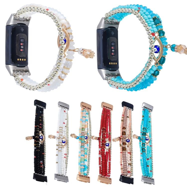 For Fitbit Charge 5 Eye Bead Chain Watch Band(Pink) by buy2fix