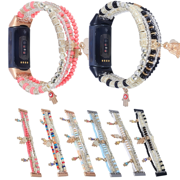 For Fitbit Charge 5 Palm Bead Chain Watch Band(White) by buy2fix