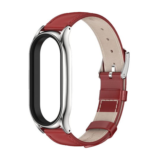 For Xiaomi Mi Band 7 / 7 NFC MIJOBS Plus Genuine Leather Watch Band(Red Silver) by MIJOBS