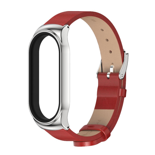 For Xiaomi Mi Band 7 / 7 NFC MIJOBS CS Metal Case + Microfiber Leather Watch Band(Red Silver) by MIJOBS