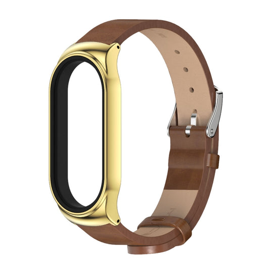 For Xiaomi Mi Band 7 / 7 NFC MIJOBS CS Metal Case + Microfiber Leather Watch Band(Brown Gold) by MIJOBS