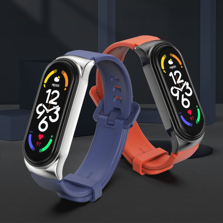 For Xiaomi Mi Band 7 / 7 NFC MIJOBS CS Metal Case + Silicone Watch Band(Black Silver) by MIJOBS