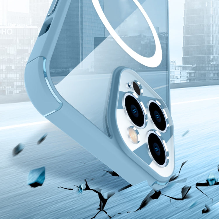 For iPhone 12 Pro Soft Shield MagSafe Magnetic Acrylic Transparent PC Phone Case(Sierra Blue) by buy2fix