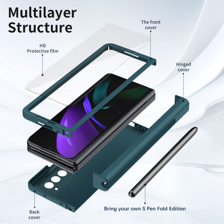 For Samsung Galaxy Z Fold2 5G Macaron Hinge Phone Case with Stylus Pen Fold Edition & Protective Film(Dark Green) - Galaxy Phone Cases by buy2fix | Online Shopping UK | buy2fix