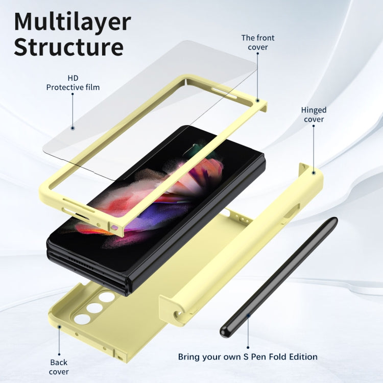 For Samsung Galaxy Z Fold3 5G Macaron Hinge Phone Case with Stylus Pen Fold Edition & Protective Film(Yellow) - Galaxy Phone Cases by buy2fix | Online Shopping UK | buy2fix
