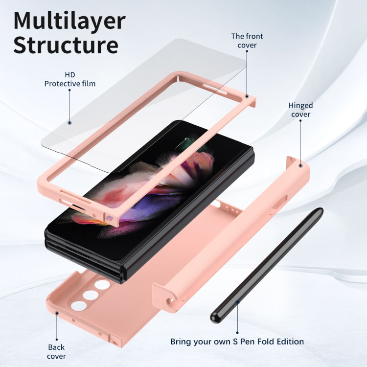 For Samsung Galaxy Z Fold3 5G Macaron Hinge Phone Case with Stylus Pen Fold Edition & Protective Film(Pink) - Galaxy Phone Cases by buy2fix | Online Shopping UK | buy2fix