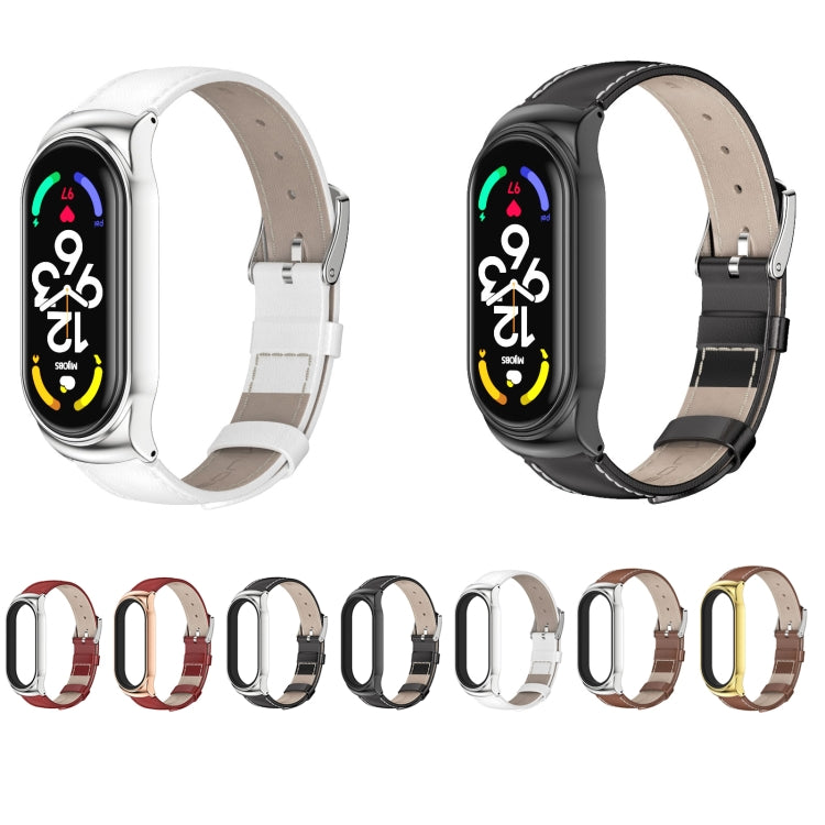 For Xiaomi Mi Band 7 / 7 NFC MIJOBS CS Metal Case Genuine Leather Top Layer Cowhide Watch Band(Brown Gold) by MIJOBS