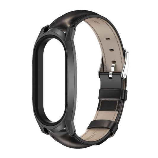 For Xiaomi Mi Band 7 / 7 NFC MIJOBS GT Metal Case Top Layer Cowhide Watch Band(Oil Black) by MIJOBS