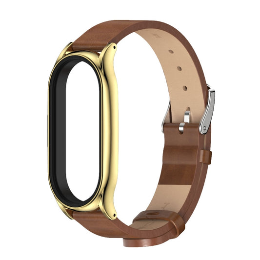 For Xiaomi Mi Band 7 / 7 NFC MIJOBS Plus Metal Case Microfiber Leather Watch Band(Brown Gold) by MIJOBS