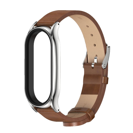 For Xiaomi Mi Band 7 / 7 NFC MIJOBS Plus Metal Case Microfiber Leather Watch Band(Brown Silver) by MIJOBS