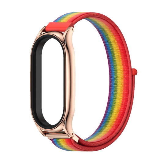 For Xiaomi Mi Band 7 / 7 NFC MIJOBS Plus Stainless Steel Case Nylon Watch Band(Rainbow Rose Gold) by MIJOBS