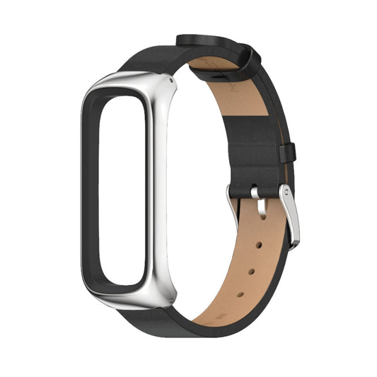 For Samsung Galaxy Fit 2 MIJOBS Metal Case Microfiber Leather Watch Band(Black Silver) by MIJOBS