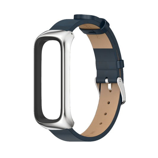 For Samsung Galaxy Fit 2 MIJOBS Metal Case Microfiber Leather Watch Band(Blue Silver) by MIJOBS