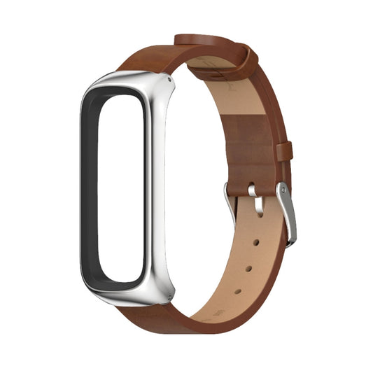 For Samsung Galaxy Fit 2 MIJOBS Metal Case Microfiber Leather Watch Band(Brown Silver) by MIJOBS