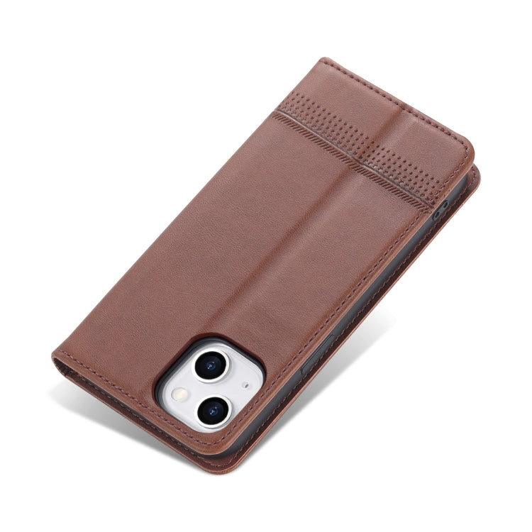 For iPhone 14 AZNS Magnetic Calf Texture Flip Leather Phone Case (Dark Brown) - iPhone 14 Cases by AZNS | Online Shopping UK | buy2fix