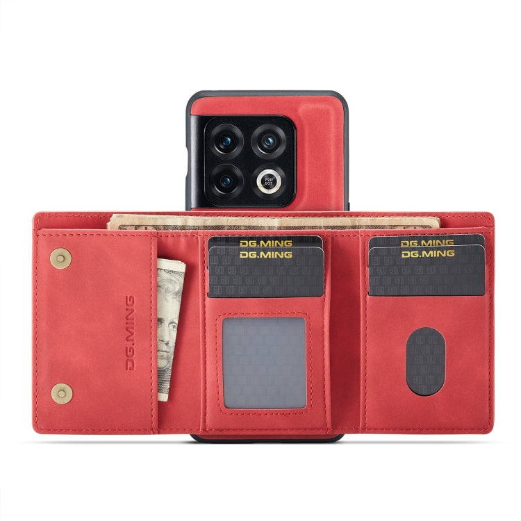 For OnePlus 10 Pro DG.MING M1 Series 3-Fold Multi Card Wallet + Magnetic Phone Case(Red) by DG.MING