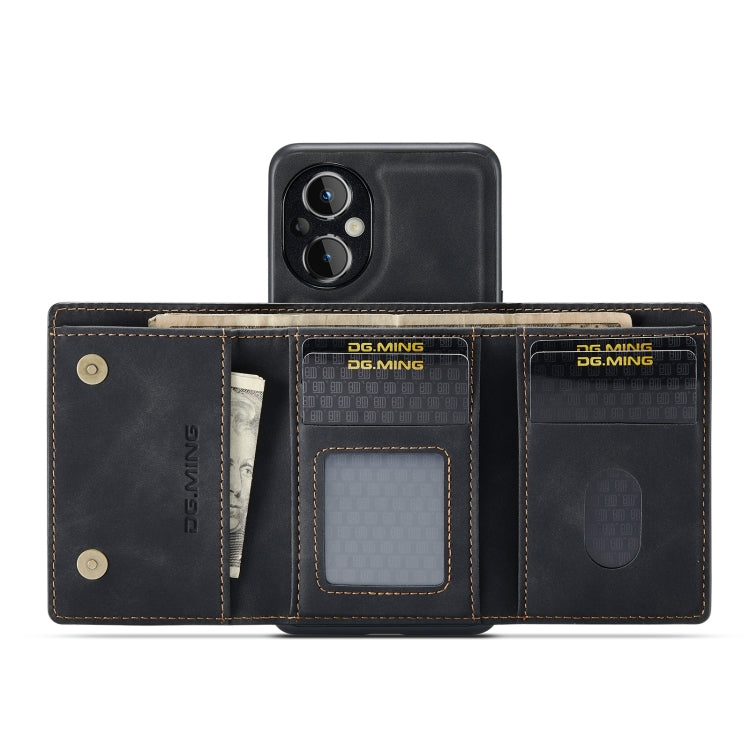 For OnePlus Nord N20 5G DG.MING M1 Series 3-Fold Multi Card Wallet + Magnetic Phone Case(Black) by DG.MING