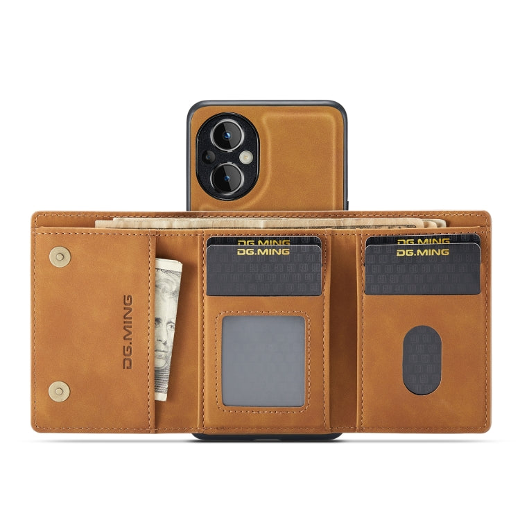 For OnePlus Nord N20 5G DG.MING M1 Series 3-Fold Multi Card Wallet + Magnetic Phone Case(Brown) by DG.MING
