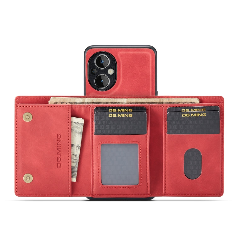 For OnePlus Nord N20 5G DG.MING M1 Series 3-Fold Multi Card Wallet + Magnetic Phone Case(Red) by DG.MING