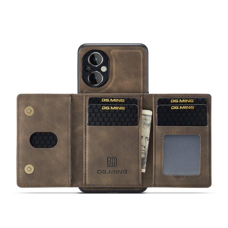For OnePlus Nord N20 5G DG.MING M2 Series 3-Fold Multi Card Bag Phone Case(Coffee) by DG.MING