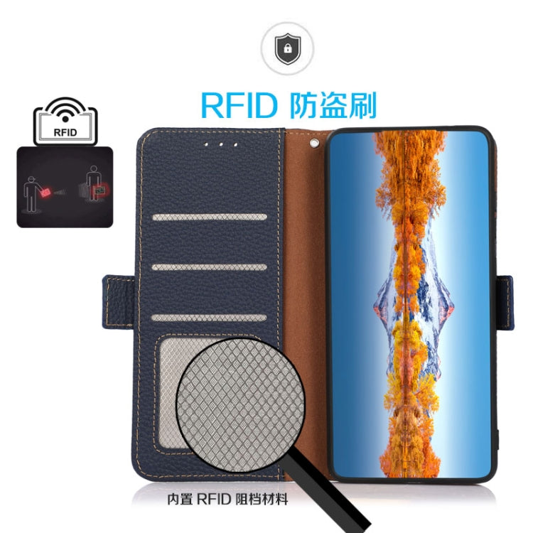 For Huawei Nova 10 KHAZNEH Side-Magnetic Litchi Genuine Leather RFID Phone Case(Blue) - Huawei Cases by buy2fix | Online Shopping UK | buy2fix