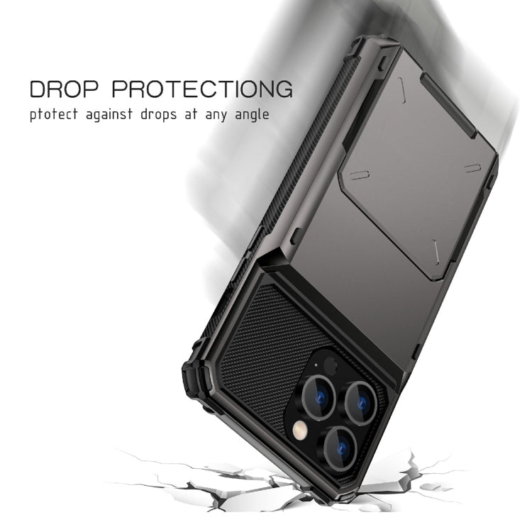 For iPhone 14 Pro Scratch-Resistant Shockproof Heavy Duty Rugged Armor Protective Case with Card Slot(White) by buy2fix